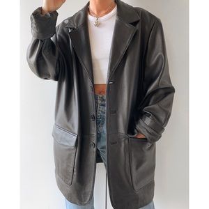 Vintage black leather oversized blazer jacket